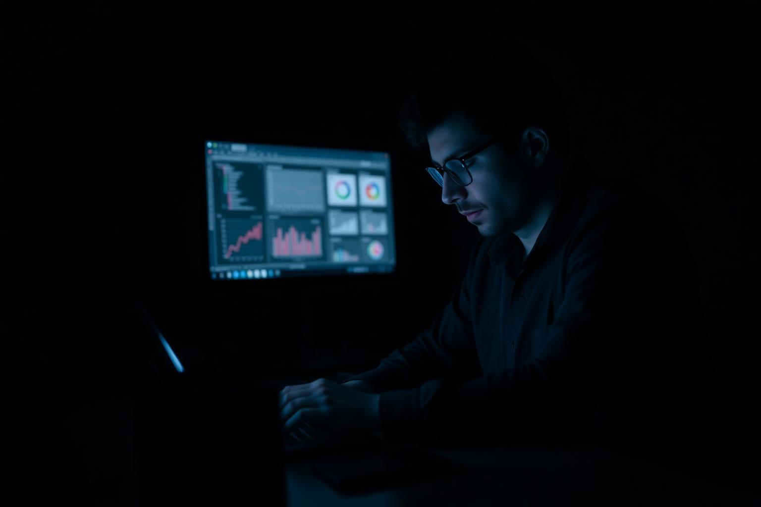 Founder working late on SEO dashboards